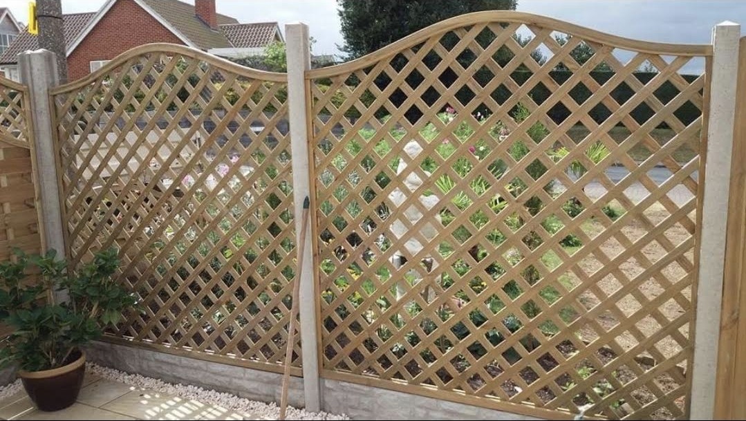 Decorative lattice-top fence panel with scalloped detail